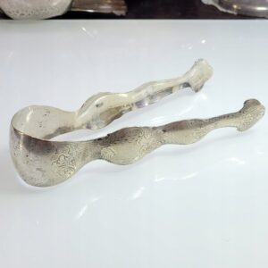 Srebrzone szczypce do cukru do lodu do serwowania posrebrzane zdobione