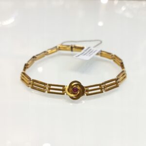 Pozłacana bransoletka , mosiądz złocony pocz. XX w. rubinowy kamień dł.19cm