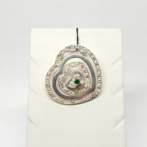 Srebrny wisiorek, duże serce z zielonym kamieniem, srebro 0,925 cyrkonie