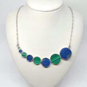 Srebrny naszyjnik z lapis lazuli i malachitem, srebro pr. 0,925