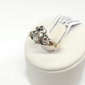 Pierścionek XIXw. z diamentami, rozetami, złoto 0,500 srebro 0,800, roz. 9