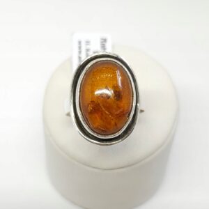 Srebrny pierścionek z bursztynem, srebro 0,835 roz. 25