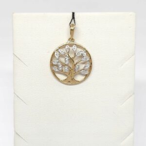 Złoty wisiorek drzewo życia z 7 diamentami, złoto 0,375 drzewko