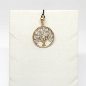 Złoty wisiorek drzewo życia z 3 diamentami, złoto 0,375 drzewko