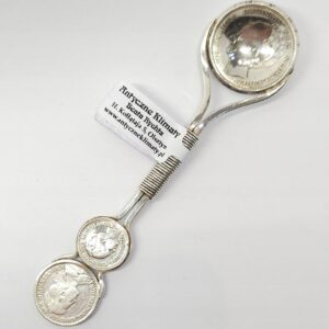 Srebrna łyżeczka z monetami, srebro 0,835 monety niderlandzkie 1918-1940