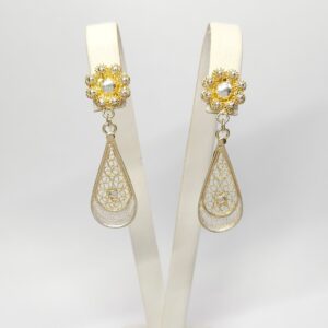 Pozłacane wiszące filigranowe kolczyki, srebro złocone pr. 0,925 ażurowe