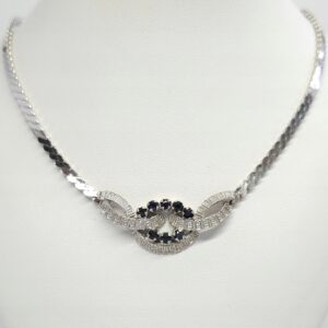 Srebrny naszyjnik z szafirami, srebro rodowane 0,835 obw. 41,5cm